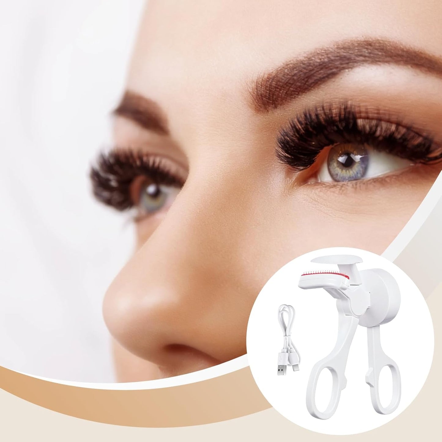 Heated Lash Curler, C-Shaped Intelligent Eyelash Curler, 3-Level Temperature Control, USB Rechargeable Electric Eyelash Styler, Portable Design, Personalized Curling Experience