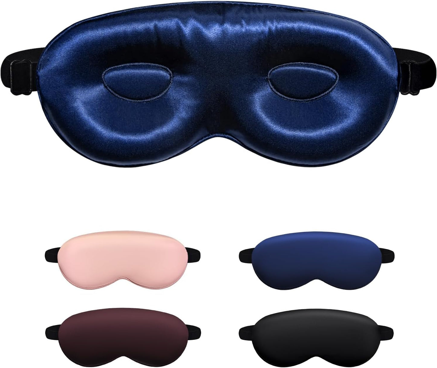 Luxury 22 Momme 100% Mulberry Silk Sleep Mask – 3D Eye Mask with Adjustable Strap, Gentle on Skin and Eyes, Provides Complete Light Blockage for Deep Sleep (Navy, Adjustable)