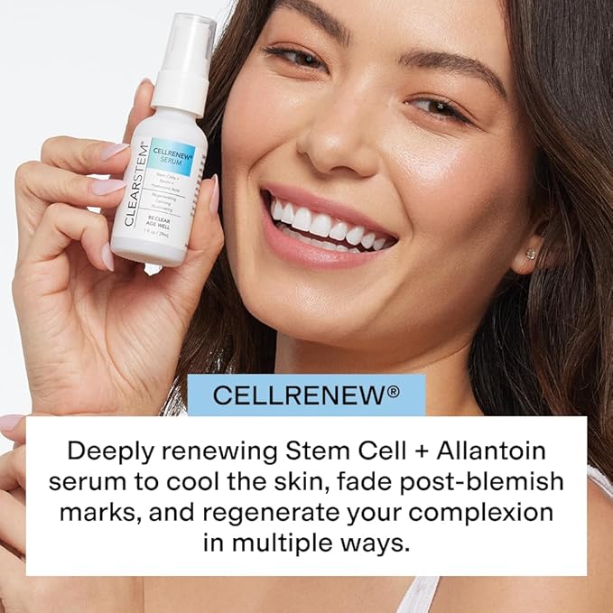 CLEARSTEM - CELLRENEW - Collagen Stem Cell Serum - Acne + Youthful Skin Face Serum - Hyaluronic Acid, Reishi, Aloe Vera - Facial Skin Care Products - Gluten Free, Cruelty Free - 1 fl oz / 29ml