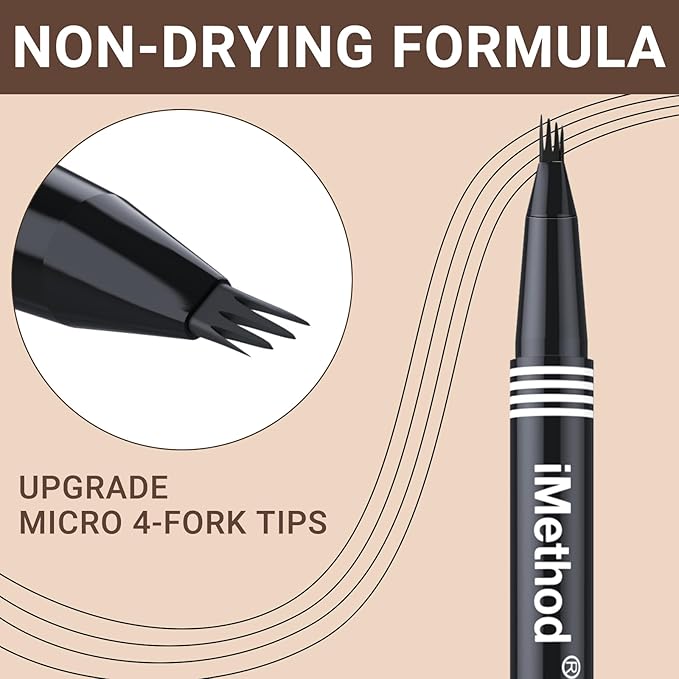 iMethod Eyebrow Pen - Eyebrow Pencil with Micro 4-Fork Tip, Microblading Eyebrow Pen for Natural Hair-Like Brows, Long-Lasting Eye Brow Pencils for Women, Smudge-proof, Black