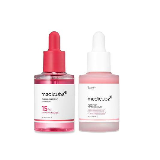 medicube Ultimate Clear Glass Skin Serum Duo: TXA + Niacinamide 15% Glow Facial Serum and PDRN Pink Peptide Serum for Uneven Skin Tone and Texture | Korean Skincare Gifts for Women, Stocking Stuffers