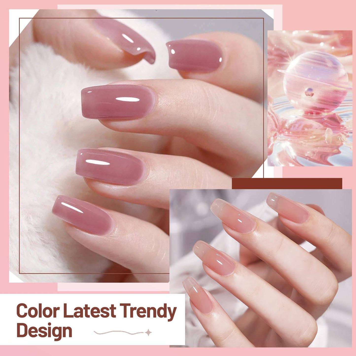 Jelly Nail Polish Set 6 Colors Nude Pink Pale Purple Jelly Quick Dry Nail Polish Set for Nail Art Manicure DIY Salon
