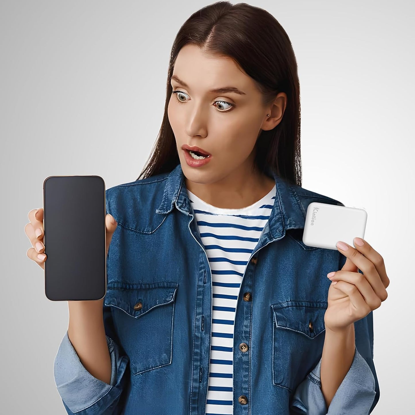 Kintion Rechargeable Pocket Mirror, Double Sided 1X/3X Magnification Compact Vanity Mirror, 3 Color Lights, Dimmable, Small Portable Wallet Mirror, Lighted Travel Mirror for Women Gifts, White