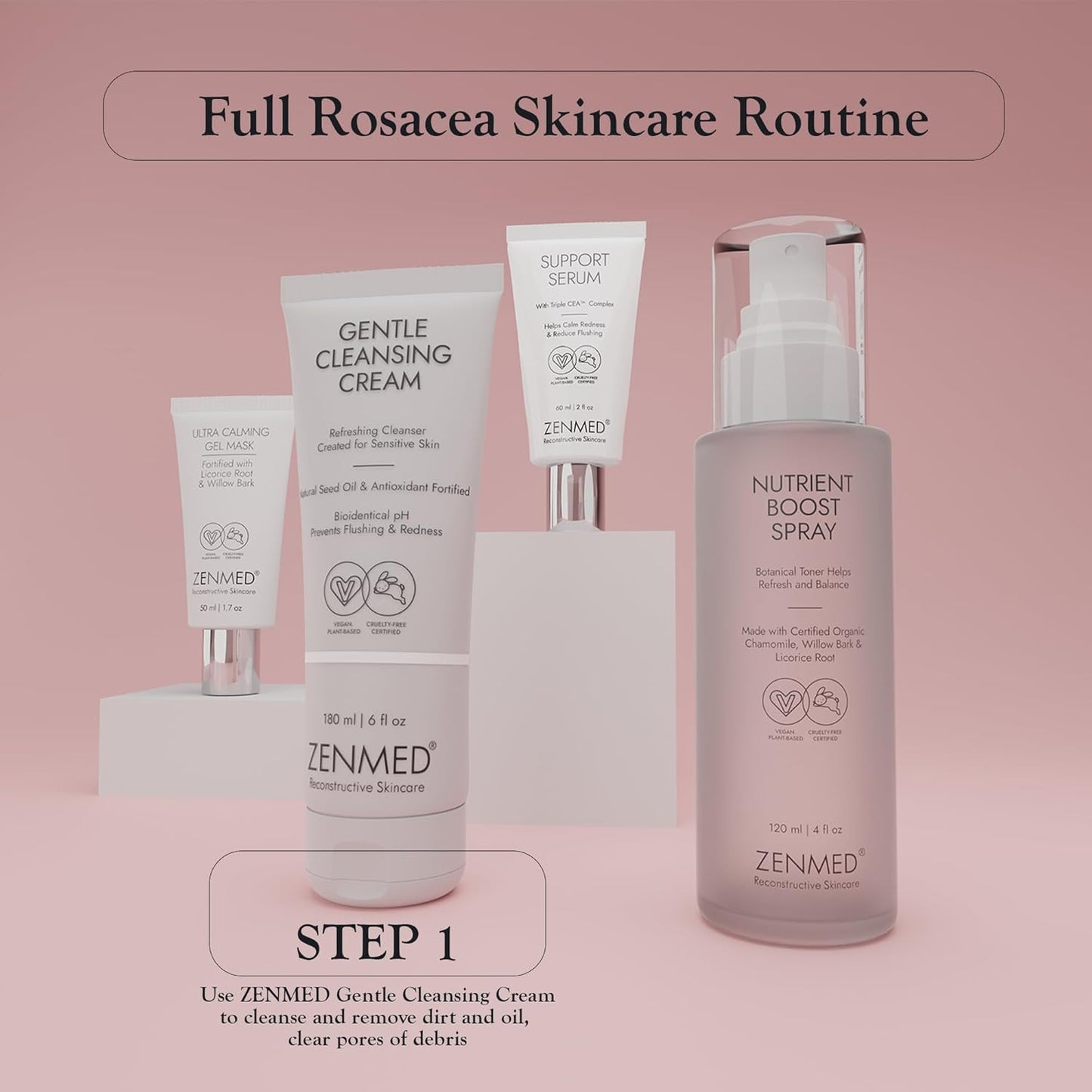 ZENMED Gentle Cleansing Cream - 6 oz. 100% Vegetarian Natural See Oil & Antioxidant Fortified Help Control Redness & Flushing pH 6.0 Soap-Free Will Not Over-Dry