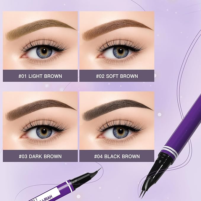 UCANBE Curved Eyebrow Pencils for Women with Spoolie Brush,Dual-Ended Eyebrow Pen with 2-Fork-Tip&Precise Brush-Tip,Microblading Brow Pen for Hair-Like Brows,Waterfool, Long Lasting,Light Brown