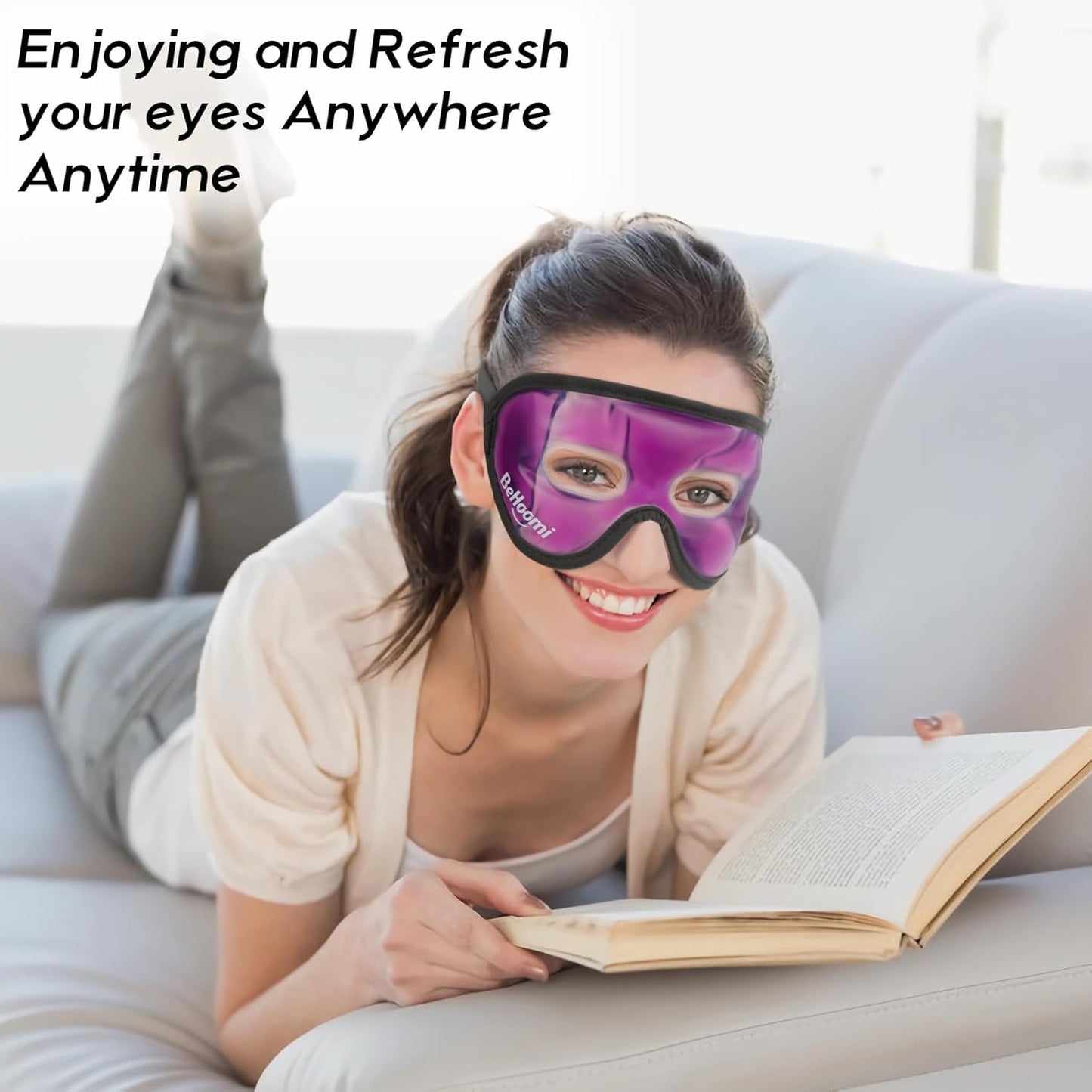 Cooling Eye Mask, Gel Eye Mask Cold Compress for Eyes, Reusable Eye Ice Pack, Cool Relaxation, Comfort Snug Fit, No Freeze, Eye Cover Ice Mask for Home, Office, 2PCS, Black & Purple