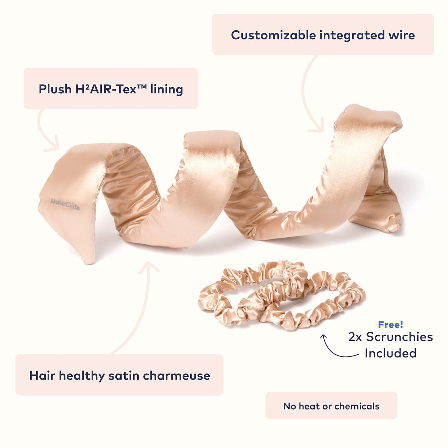 RobeCurls Heatless Hair Curler Set - Satin Curling Headband for Natural, No-Heat Curls - Sleep in Overnight Styling Tool with 2 Scrunchies - Easy & Gentle on Hair (Cream)