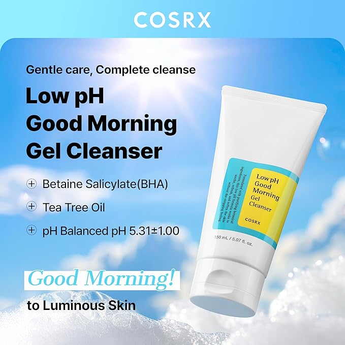 COSRX Low pH Good Morning Gel Face Cleanser, 5.07 fl oz, BHA Face Wash, Daily Mild Face Cleanser for Sensitive Skin, PH Balancing, Korean Skin Care, Korean Face Wash, Stocking Stuffers,Gifts For Women