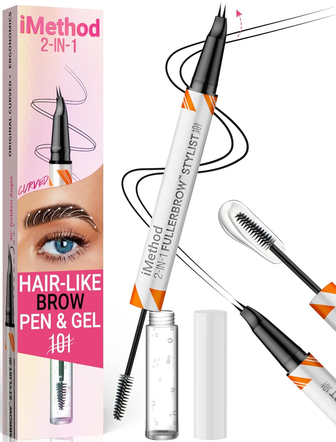 iMethod Curved Eyebrow Pen and Brow Gel Clear - Eyebrow Pencils for Women with Natural Hair Like Strokes, Eyebrow Makeup for All-Day Defined, Waterproof, Smudge-proof, Black