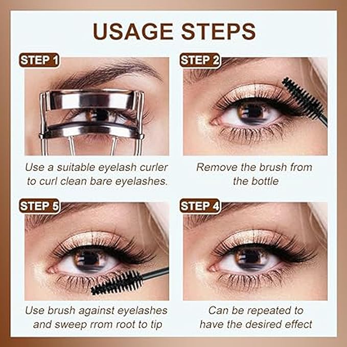 2025 New Waterproof Silk Fibre Thick Mascara, Iron Wand Mascara Curling Eyelashes Iron Mascaras with No Flaking, Long-Lasting 4D Curling Silk Fiber Lash Mascaras for Women Eyes Makeup(2PCS)