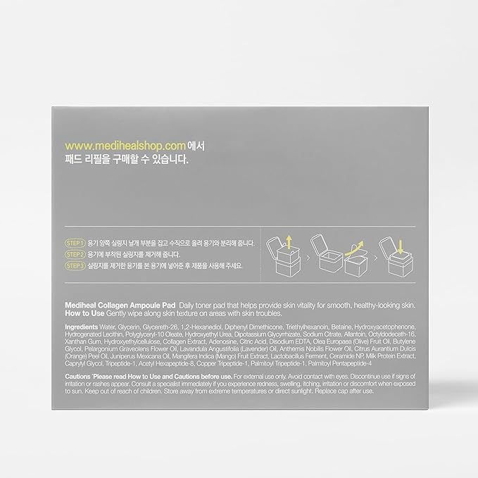 MEDIHEAL Toner Pads [Collagen] - Ampoule Toner Pad with Collagen & Ceramide - Skin Firming & Restore Elasticity & Deep Hydration - Tighten Wrinkles & Lines - Vegan Moisturizing Fabric (100 Count) s