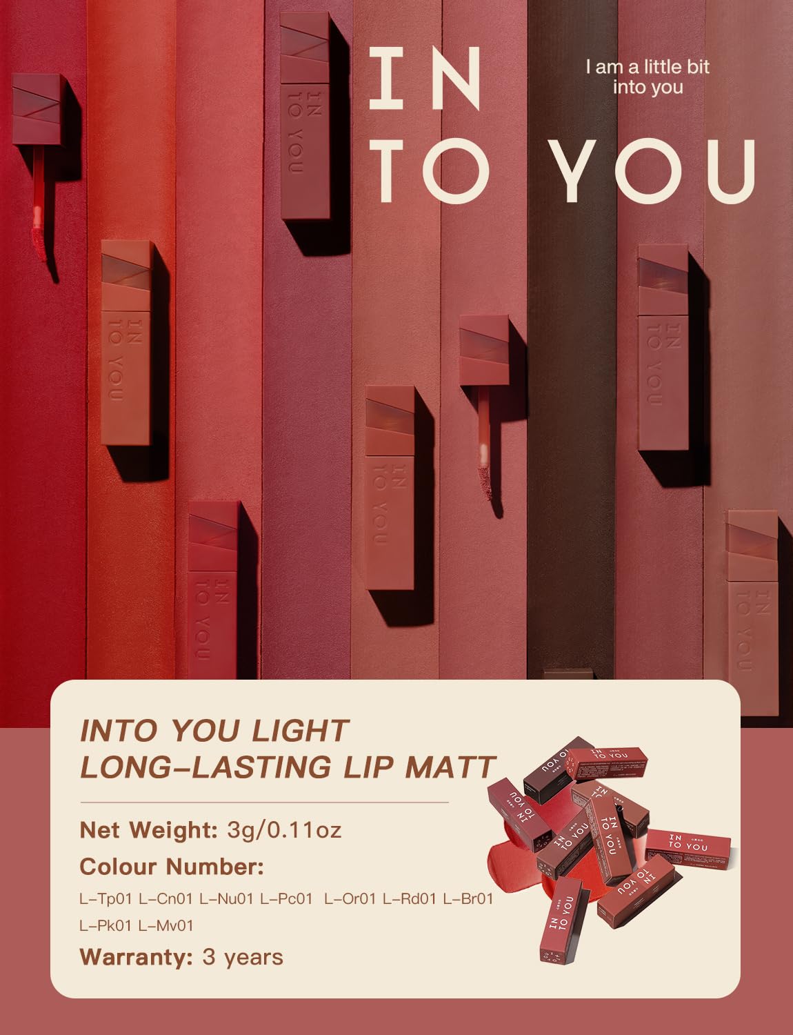 INTO YOU Matte Velvet Lip Stain Long Lasting Waterproof Lip Gloss Makeup Moisturizing Lipstick for Women(L-Nu01)