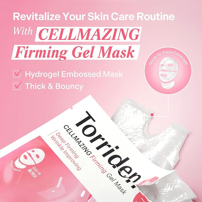 Torriden CELLMAZING Collagen Firming Gel Sheet Mask for Face & Neck (4 Pack) | Smoother, Firmer-Looking Skin with 5D Collagen Complex | Great Holiday & Christmas Gift Stocking Stuffer