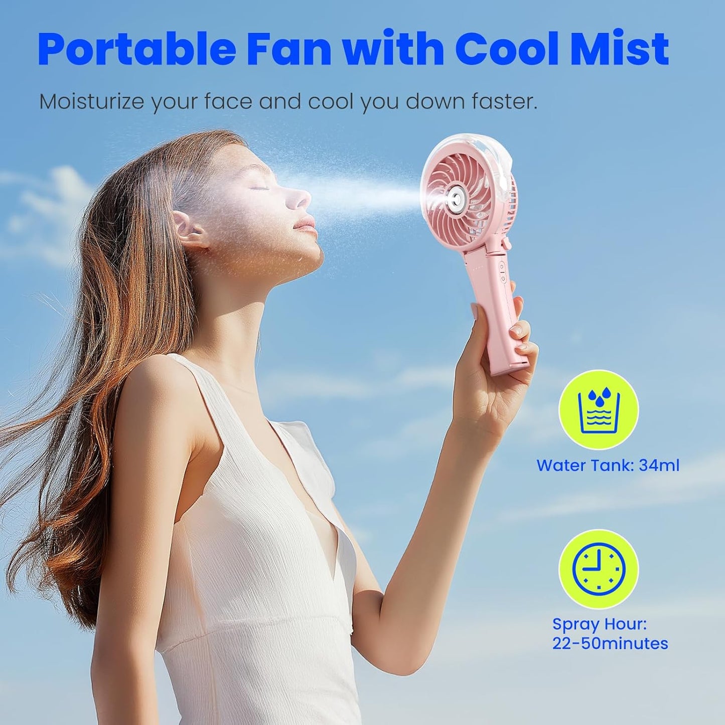 HandFan 2025 Upgraded Portable Misting Fan, Two Button Easy Operation, Handheld Rechargeable Mister Fan, Spray Water Mist Fans, Mini Electric Cooling Fans for Travel, Outdoors, Disney(Pink)