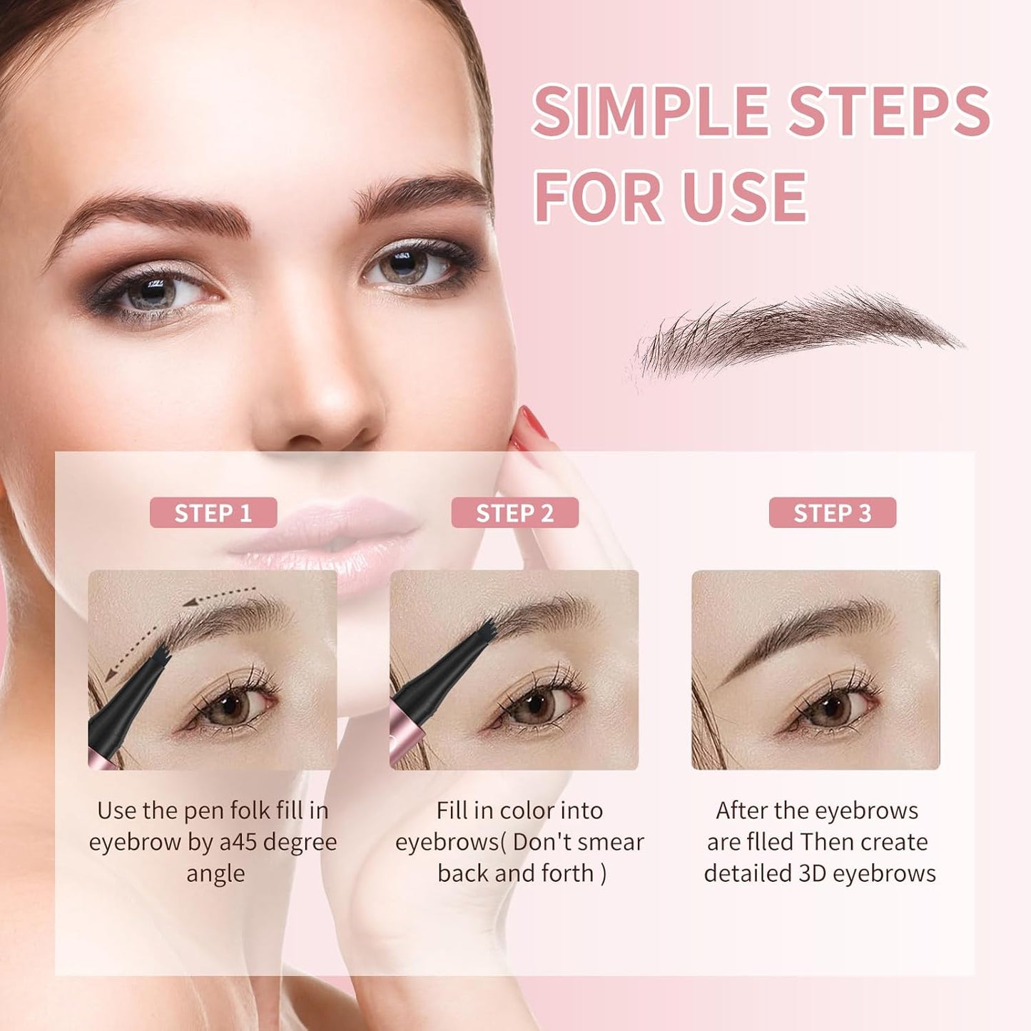 Eyebrow Pencils for Women - Microblading Eyebrow Pencil with Precise 4-Fork-Tip Waterproof Eyebrow Pen Smudge-Proof Eye Brow Pencils Create Natural Hair-Like Brows, Last All-Day, Gray