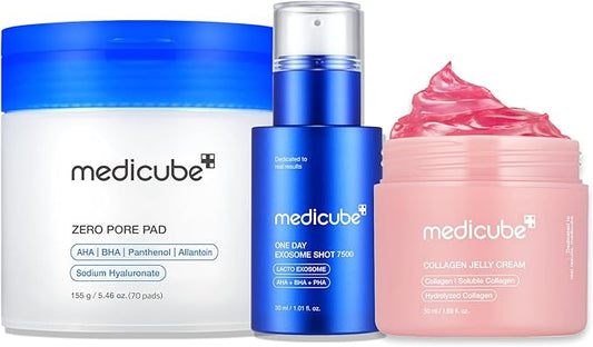 medicube Affordable Trio for Pore & Texture Care: Zero Pore Pads 2.0 and Zero Exosome Shot 7,500 PPM Spicule Facial Serum and Collagen Jelly Cream(50ml) | Skincare Set, Stocking Stuffers, Gift Sets