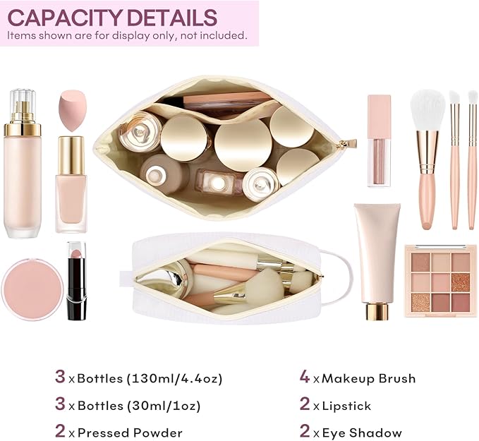 2 PCS Initial Makeup Bags for Women: Cosmetic Bag for Travel Toiletry - Birthday Gifts for 11 12 13 14 15 16 17 18 Years Old Girl Graduation Teacher Gift- Teen Girl Gifts Trendy Stuff - White A