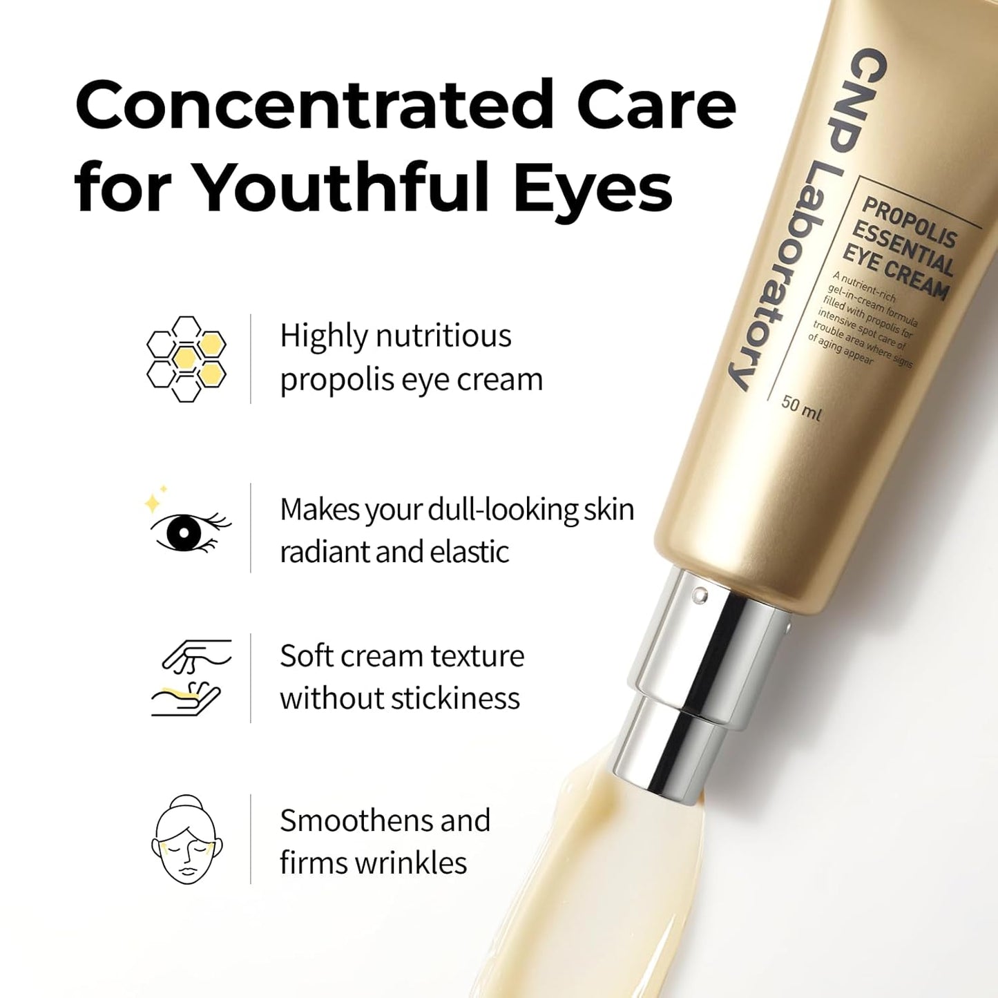 CNP Propolis Eye Cream (1.7 fl.oz / 50ml) - Nourishing Eye Cream with Propolis Extract, Ceramide, Lightweight Cream Texture, Firming Wrinkles, Korean Skin Care