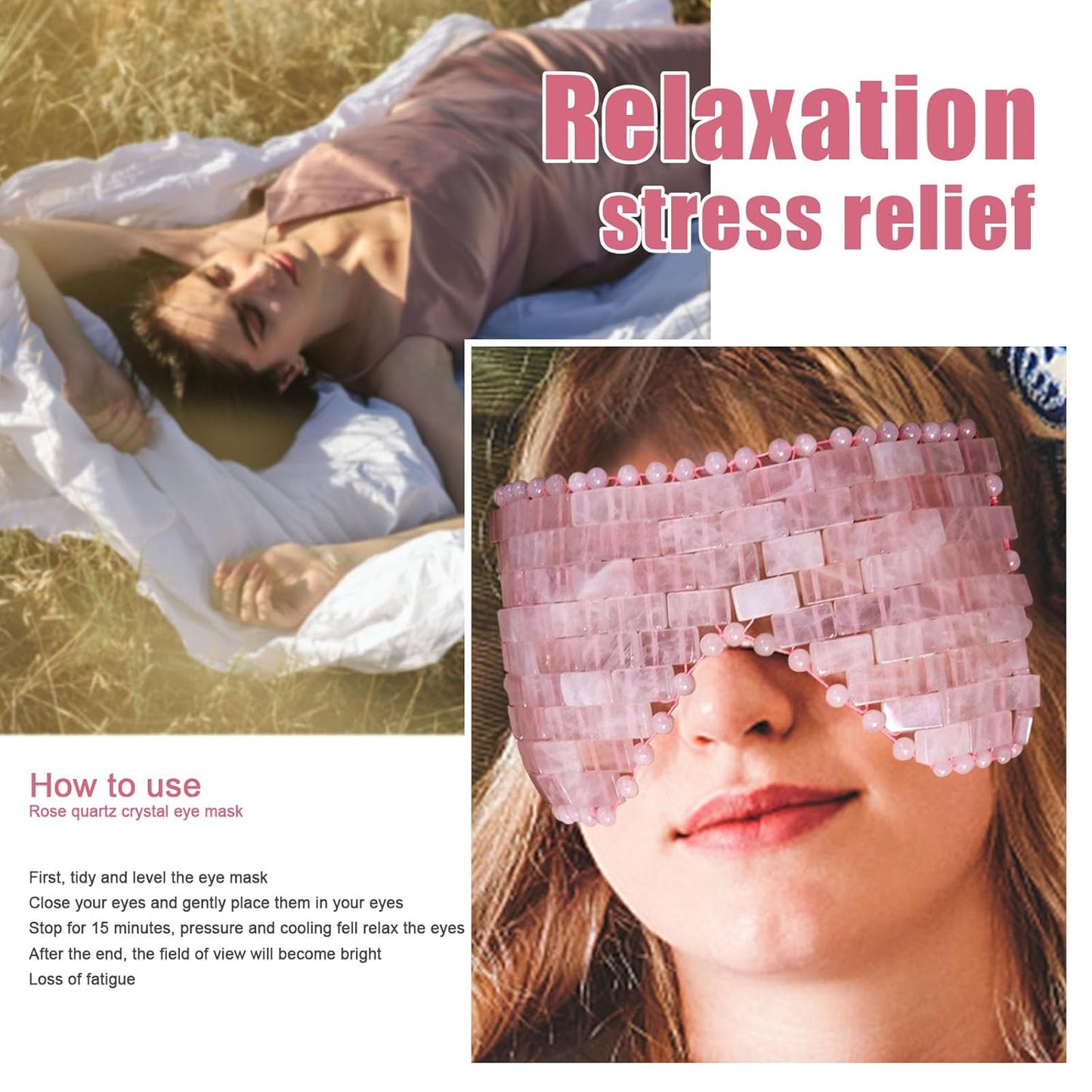 Jade Eye Mask, Rose Quartz Eye Mask，Gemstone Eye Mask Anti Aging Therapy Hot or Cold Using