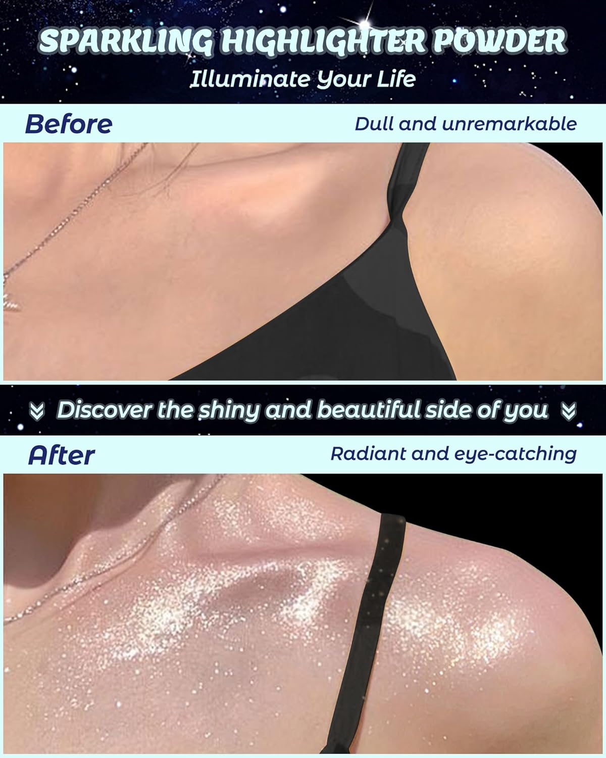 Glitter Air Cushion Highlighter Powder - 3D Contour & Brighten Face, Eyes, Body, Hair | Pearlescent Patting Powder Create a Shimmering Look | Easy-Use & Perfect for Daily & Special Occasions