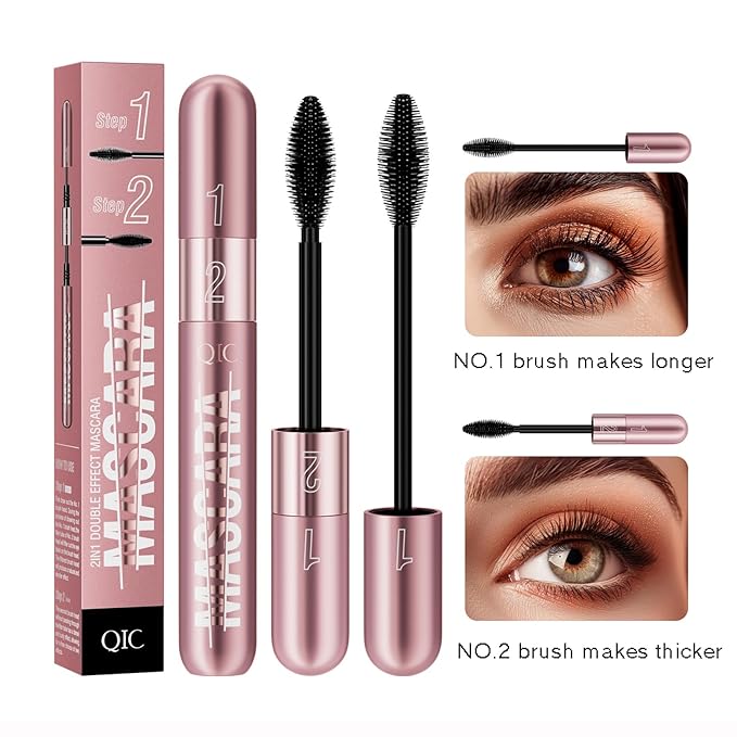 2Pcs 2 Step Lengthening & Volumizing Tubing Mascara, Smudge-Proof, Clump-Free, 2 in 1 Black Mascara For Natural Lengthening And Thickening Effect