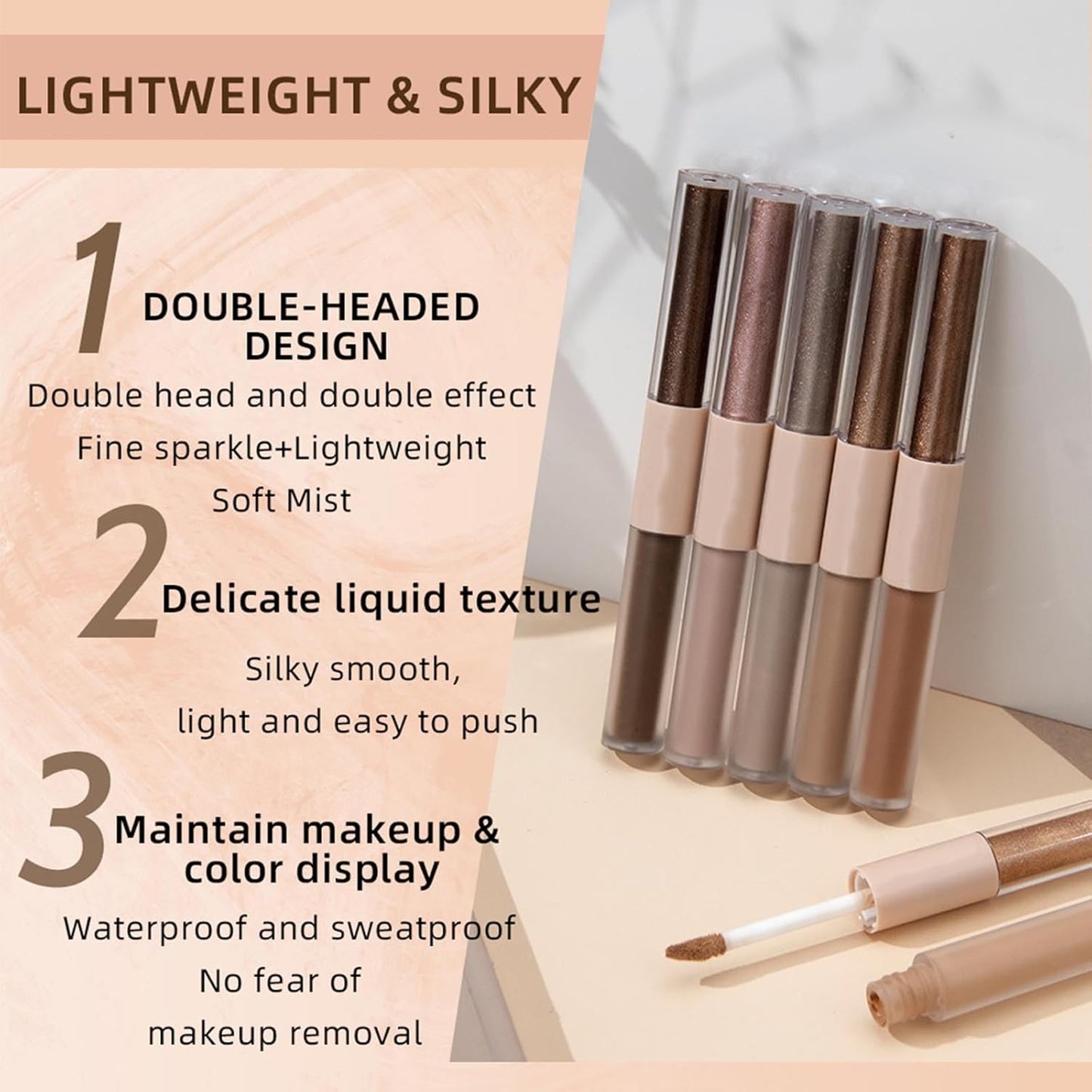 Coco Brown Matte Liquid Eyeshadow Glitter Double Ended Metallic Eyeshadow Sticks For Eyes Pencil Primer Base Quick Drying Waterproof Long Lasting Highlight Stick And Shadow Pen Eye Makeup（#3）