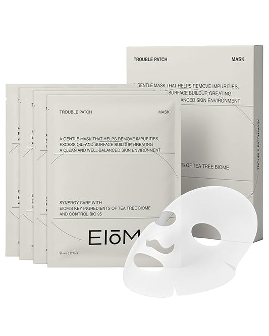 Trouble Patch Mask – Full-Face Acne & Sebum Control Korean Sheet Mask with Tea Tree Biome, Hydrocolloid-Inspired Care for Oily Skin, Visible Sebum Lift, Holiday Skincare Gift | 20ml x 4