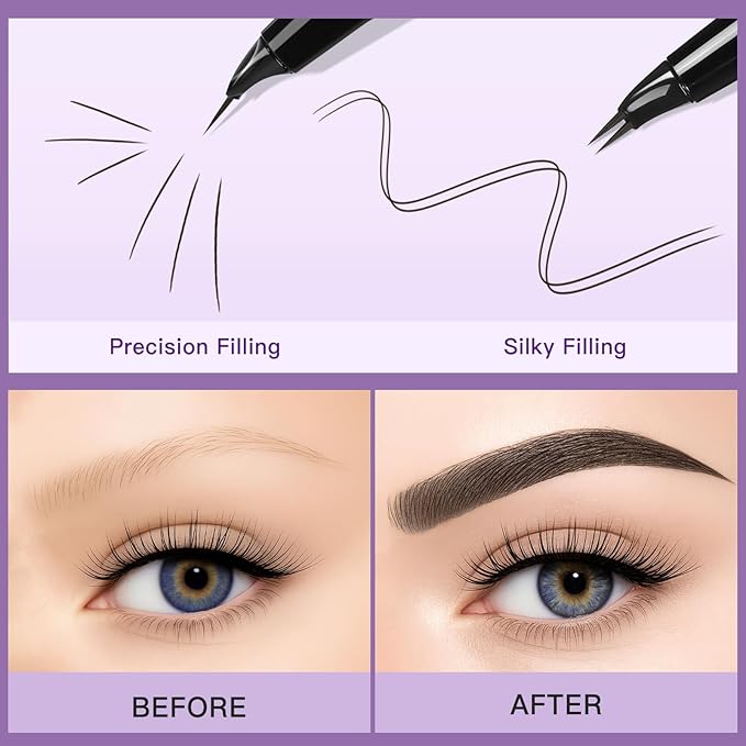 UCANBE Curved Eyebrow Pencils for Women with Spoolie Brush,Dual-Ended Eyebrow Pen with 2-Fork-Tip&Precise Brush-Tip,Microblading Brow Pen for Hair-Like Brows,Waterfool, Long Lasting,Black Brown