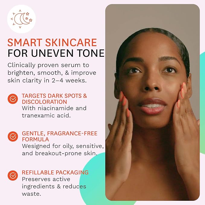 Fig.1 Even Tone Serum for Dark Spots & Uneven Skin Tone, Glowing Skin Face Serum with Niacinamide, Azelaic Acid, Tranexamic Acid & Alpha-Arbutin, Fragrance-Free, Safe for Sensitive Skin, 30ml