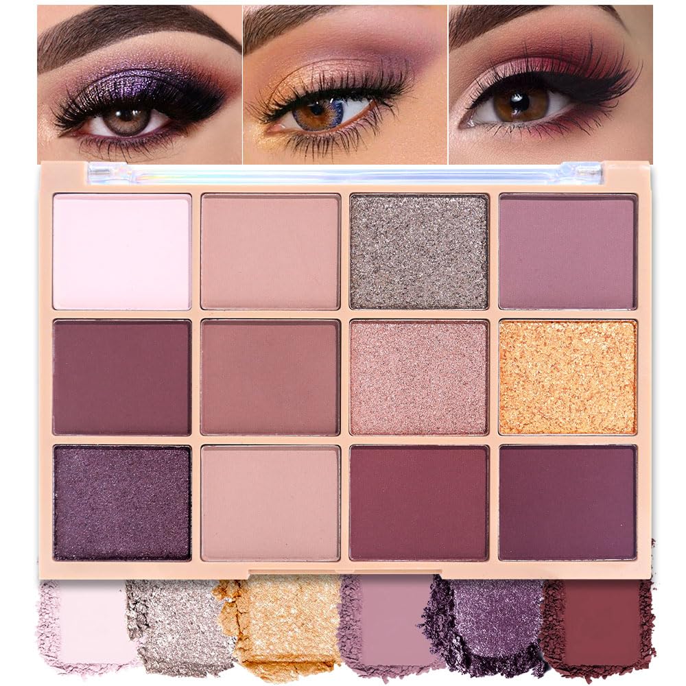Neutral Smokey Eye Shadow Palette,Nude Mauve Rose Gold Cream Eyeshadow Palette,Make Up Pallets for Women Natural Eyeshadow for Eyes Long Lasting Naturing-Looking