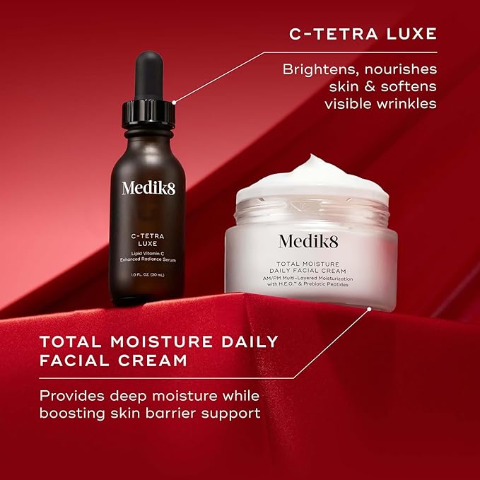 Medik8 Radiance Wrapped Kit - Vitamin C Serum for Face - Facial Cream for Women and Men - Hydrating Peptide Face Moisturizer - 2 pc