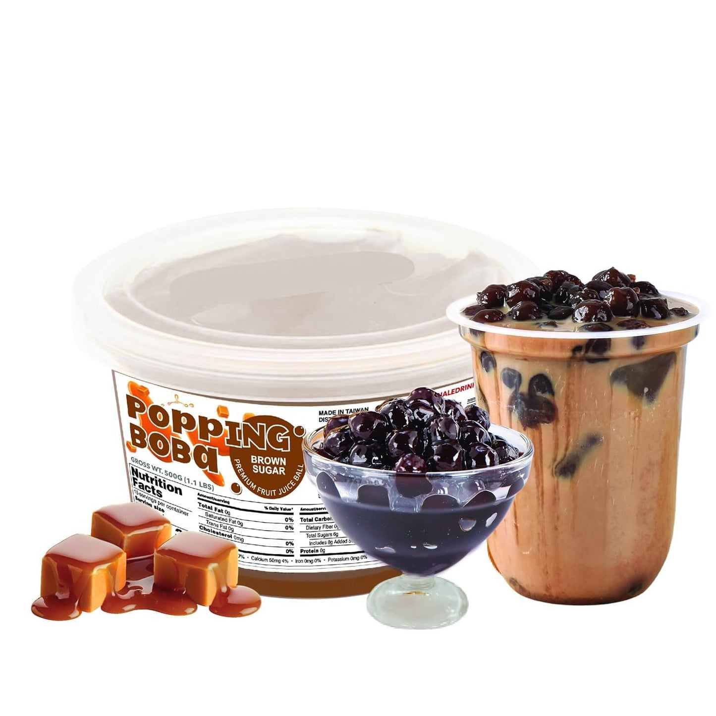 Fanale Brown sugar Popping Boba Pearls, Vegan, Non GMO, Gluten Free, Fat Free, Perfect for Bubble Tea, Smoothies, Ice Cream, Desserts, and Beverages