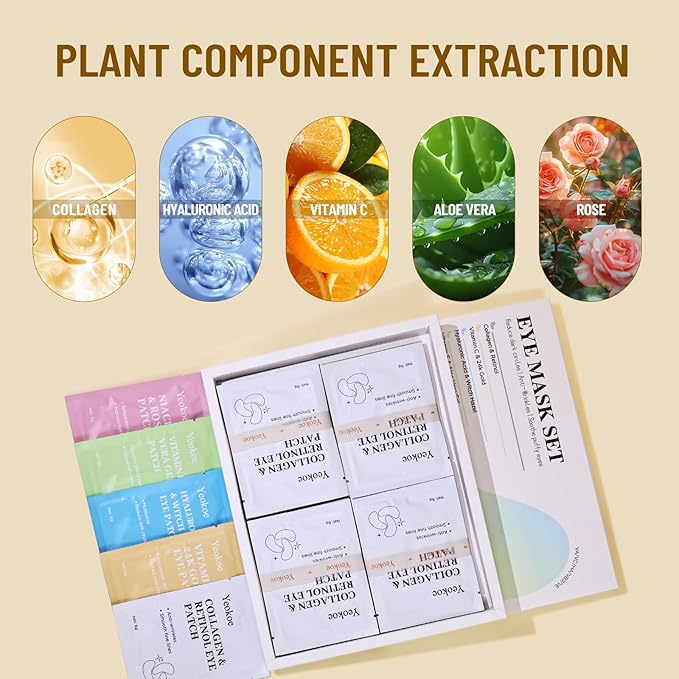 Under Eye Patches for Dark Circles,Eye Mask for Puffy Eyes With Collagen,Retinol,Vitmin C,Hyaluronic Acid and Niacinamide Face Masks Skincare Spa Gifts for Woman 20Pairs