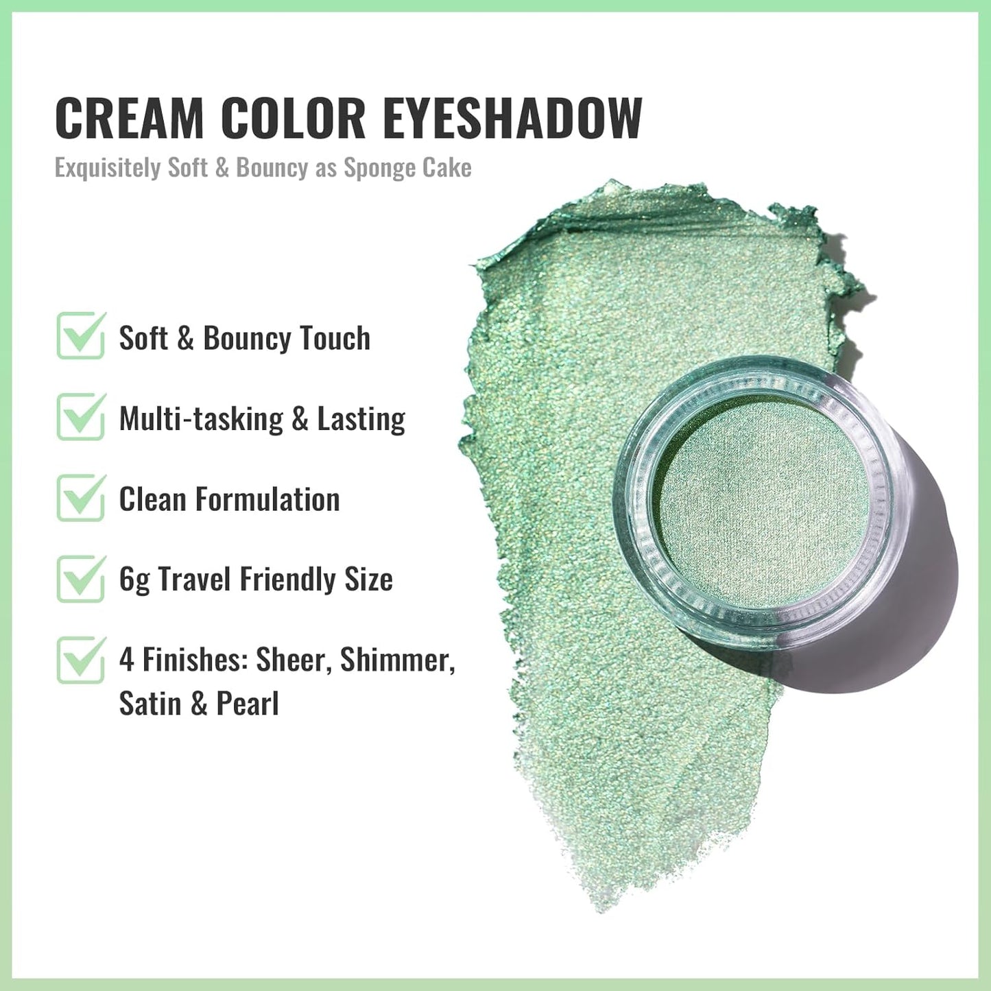 Oulac Green Cream Eyeshadow-Eyeshadow Prime| as Highlighter Large Capacity Highly Pigmented Eye Shadow Waterproof &Long Lasting with Moisturizing Formula, Shimmer Glitter Eye Makeup. 6g.(16)