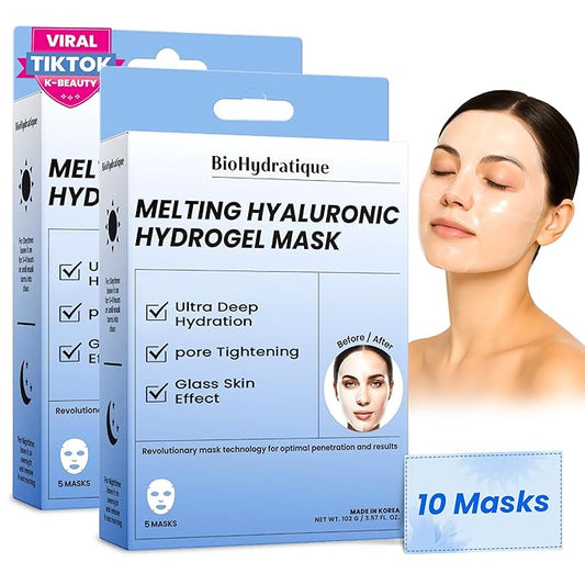 Melting Hydrogel Face Mask with Hyaluronic Acid – Deep Hydration & Pore Tightening, Glass Skin Look – Dermatologist Tested, Anti Aging Korean Skin Care, Vegan, Clean Beauty – Pack of 10