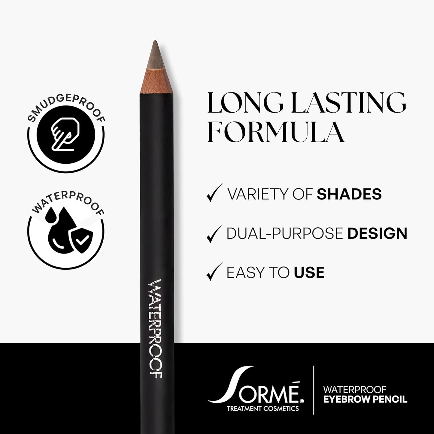 Sorme Natural Definitive Waterproof Eyebrow Pencil 0.04 oz | Smudgeproof Soft Gray Eye Brow Pencil | Dual Purpose Brow Pencil and Brush Combo | High Definition Waterproof Eyebrow Makeup