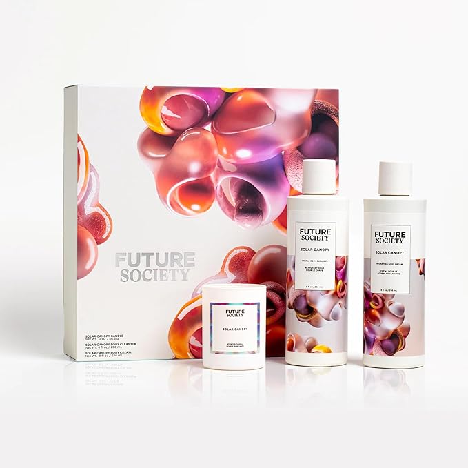 Future Society Solar Canopy Luxury Home & Body Gift Set - Includes Body Wash, Body Lotion, & 2oz Scented Candle - Fruity Floral with Notes of Black Pepper, Sandalwood & Amber - Beauty Gifts for Women