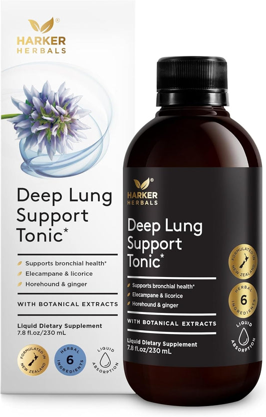 Deep Lung Support Tonic, Traditional Herbal Formula for Respiratory Wellness with Elecampane, White Horehound & Licorice Root, Liquid Absorption, Menthol Flavor, Plant-Based, 7.8 floz