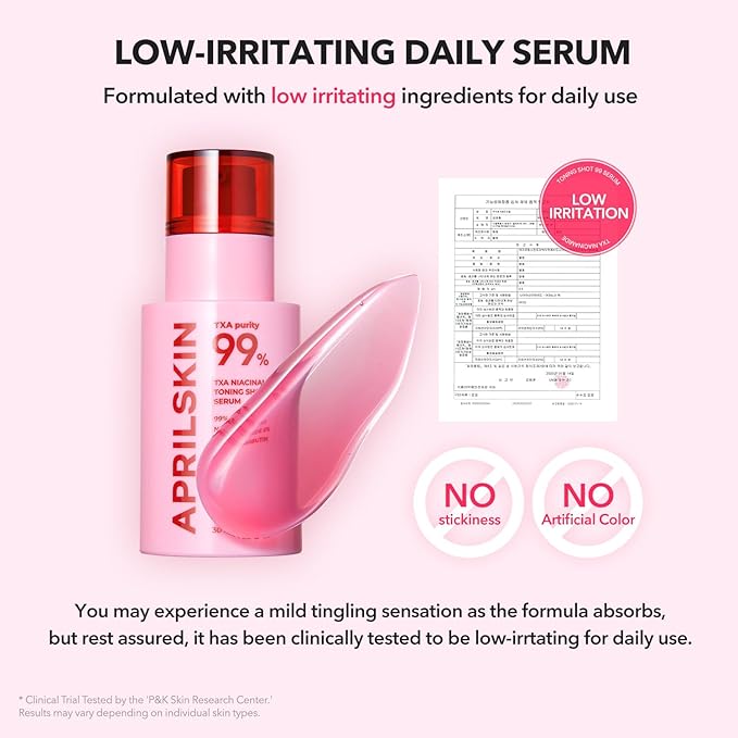APRILSKIN TXA Niacinamide Toning Shot 99 Spicule Facial Serum｜Skin Booster Serum for Brightening and Pore Care｜99% High-Purity Tranexamic Acid 3% + Niacinamide 5%｜Korean Skin Care｜1.01 fl. oz.
