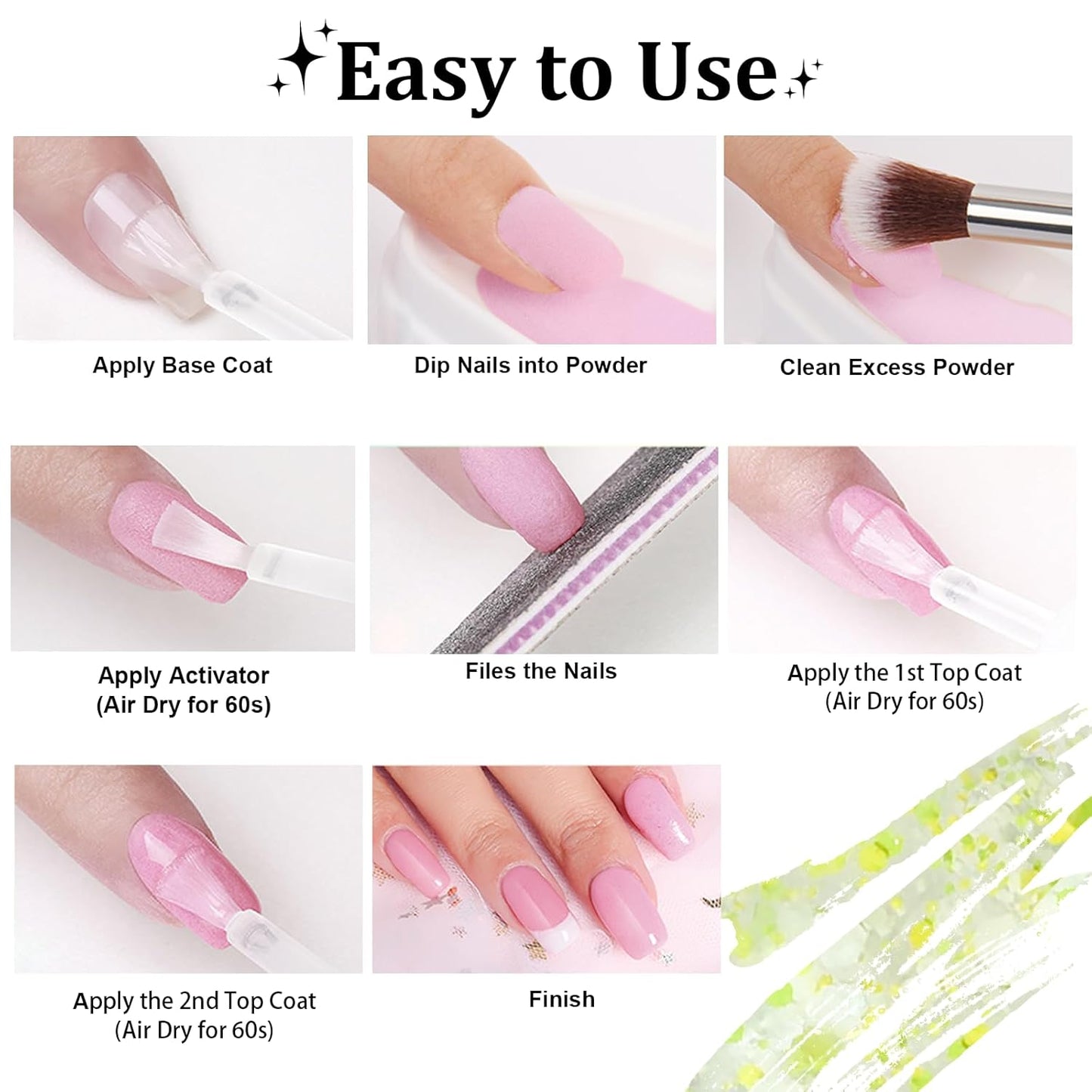 Glitter Dip Powder, Sprinkle On Glitter Collection Dipping Powder - Yellow Green -No Lamp required - Long Lasting Dip Nail Colors - Nail Color for Professionals And Home Use 1oz