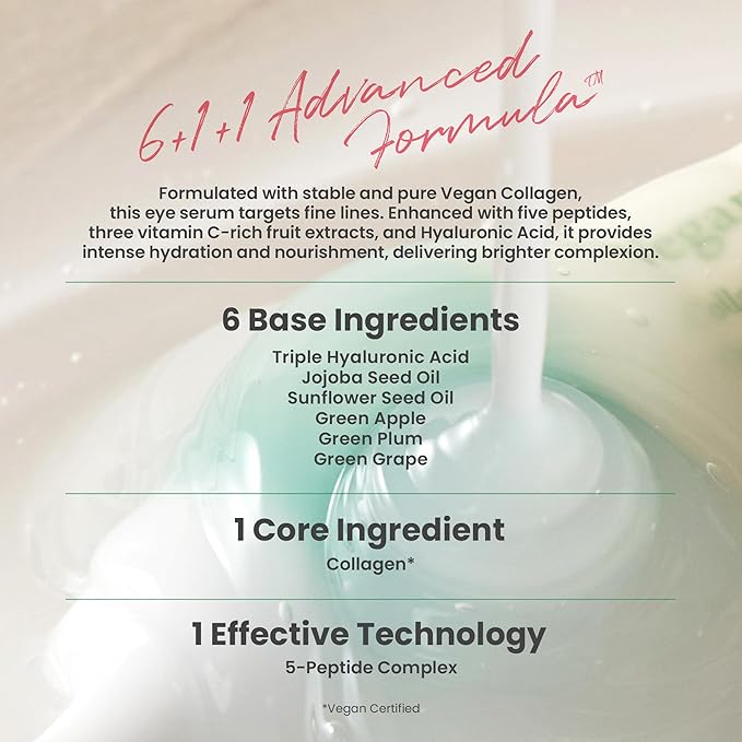 AXIS-Y Vegan Collagen Eye Serum - K Beauty Triple Hyaluronic Acid & Peptide Collagen Serum Improve Skin Elasticity, Reduce Fine Lines & Dark Circles - Vegan Korean Skin Care Eye Cream - 0.33 fl. oz.