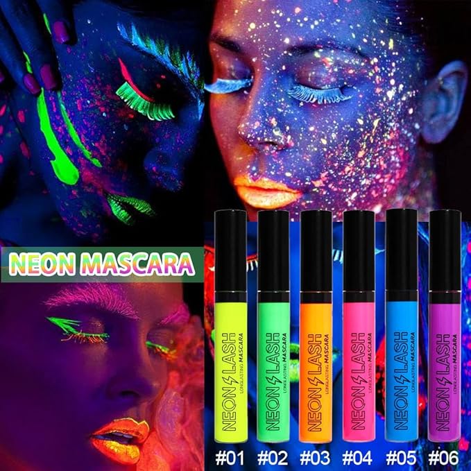 2 Colored Mascara for Eyelashes Set,Blue Green Halloween Fluorescent Colorful Waterproof Long lasting Charming Voluminous Mascara for Women Cruelty Free Vegan Eye Makeup (02# Green &05# Blue)