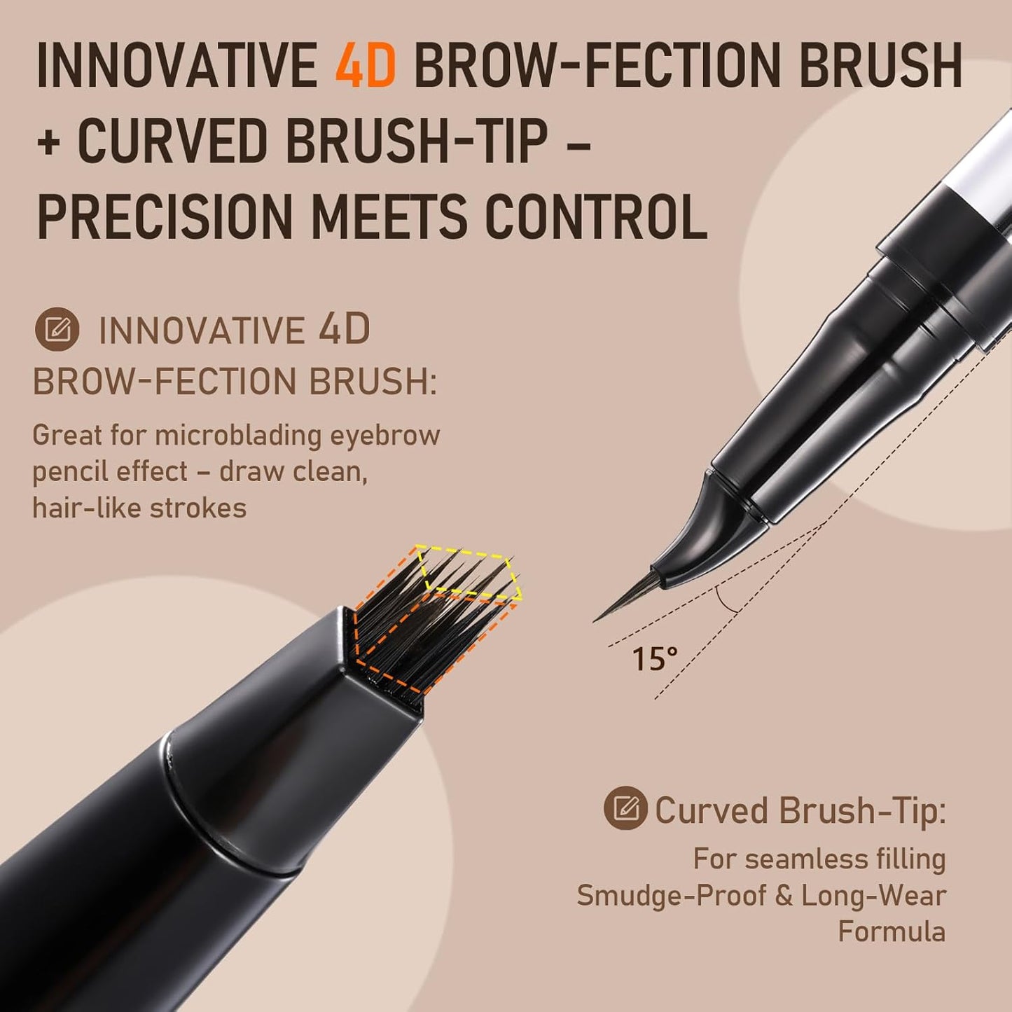 Dual-Ended Microblading Eyebrow Pencil for Women, 2 in 1 Liquid Eyebrow Pencil with Curved Tip and 4D Brow-Fection Microblading Pen, Shaped Fill HairLike Waterproof Lasting Eyebrows 04 Black Brown