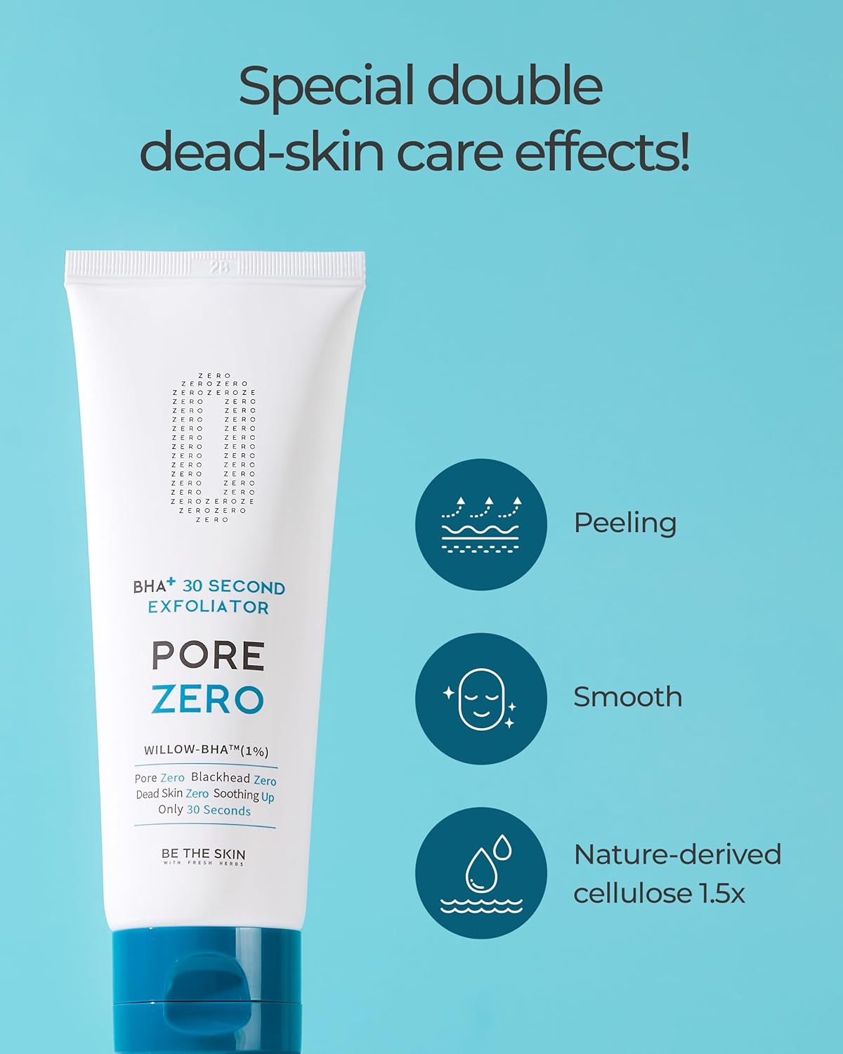 BHA+ Pore Zero 30 Second Exfoliator - Pore Erasing Face Peeling Gel with Salicylic Acid, Aloe Vera - Removes Dead Skin & Sebum - Glass Clear Skin, Korean Skincare, 3.38oz.