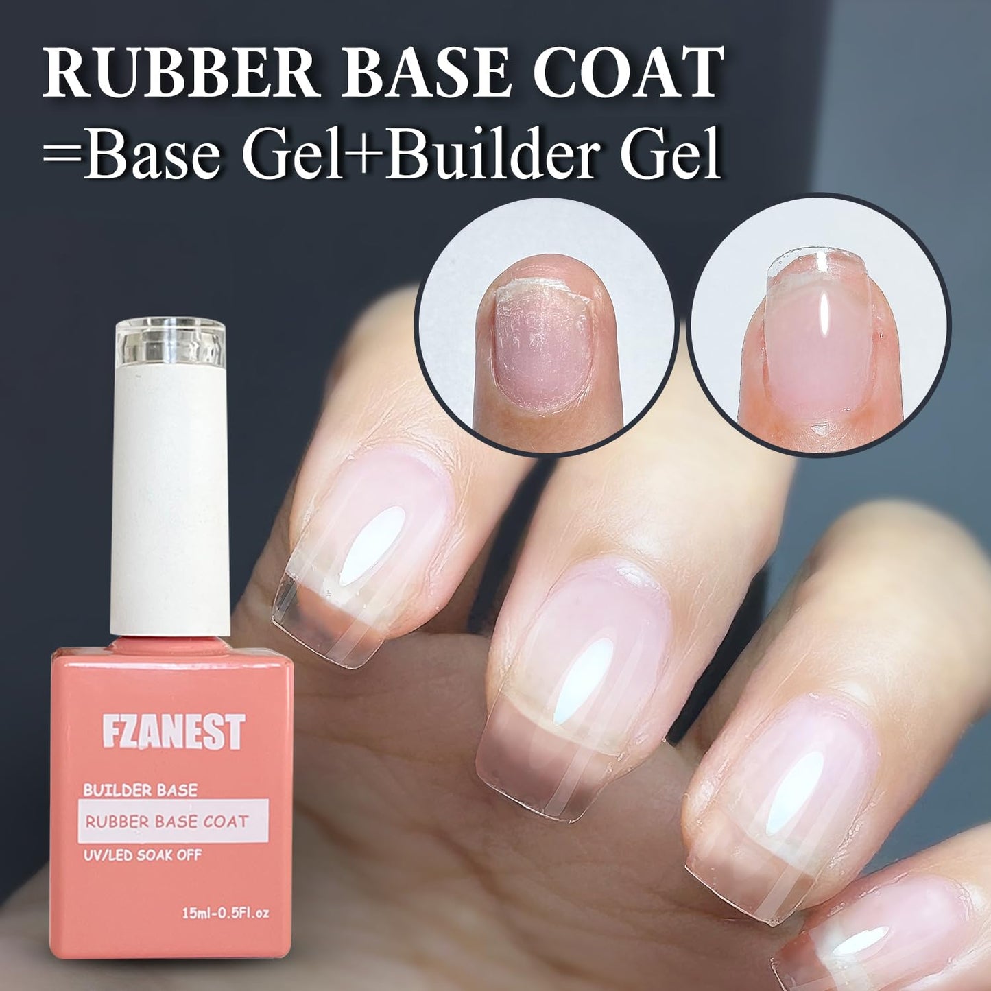 FZANEST Natural Nude Builder Gel For Nails, 15ml Rubber Builder Base Jelly Color Gel Polish Rubber Base Coat Nail Extension Soak Off French Manicure
