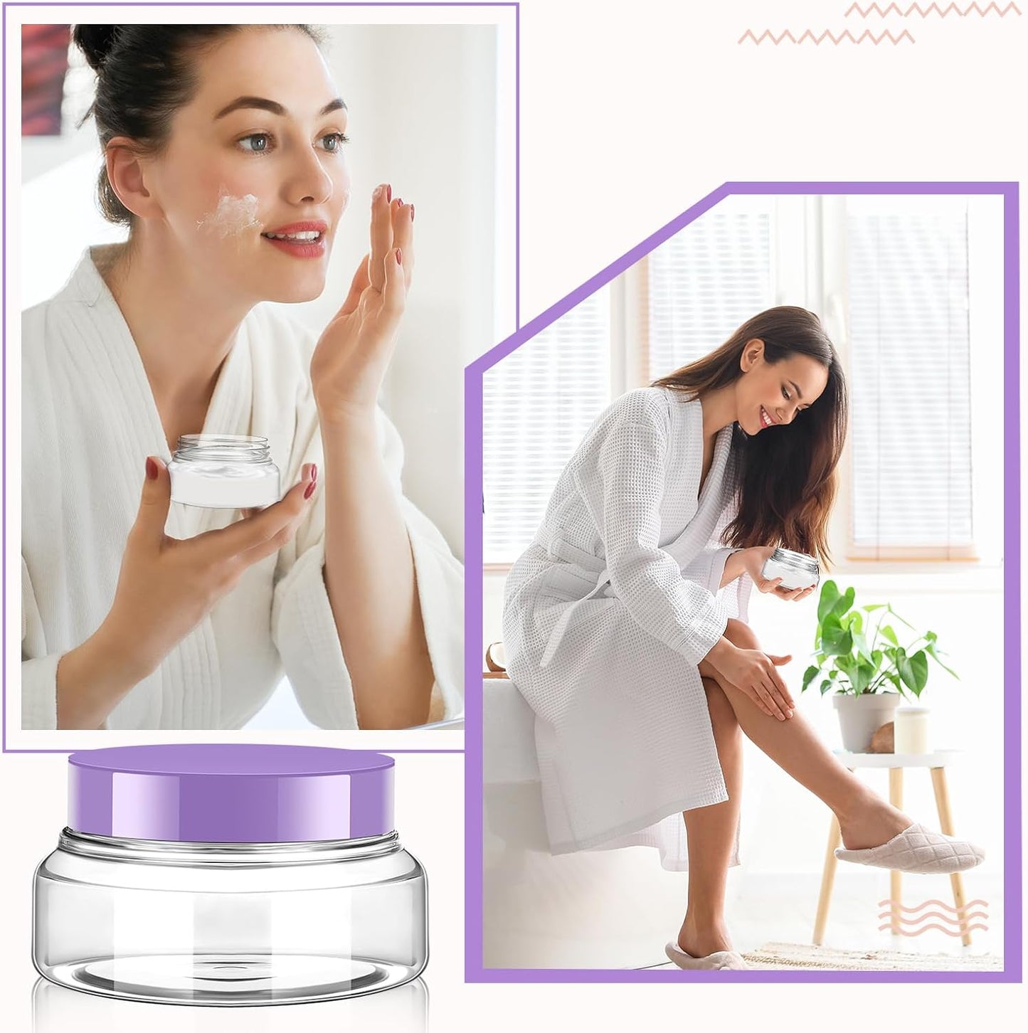 Tessco 24 Pack Plastic Jars with Lids Labels Empty Clear Plastic Jars Round Refillable Cosmetic Containers Body Butter Containers Bulk Sugar Scrub Bottle for Make Up(5 oz,Clear, Purple)
