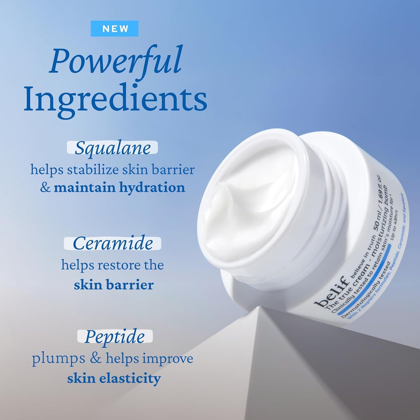 belif Moisturizing Bomb – Daily Ceramide Moisturizer with Peptide & Squalane, 48hr Hydration & Anti-Aging Cream, Milky & Lightweight, Restores Skin Barrier, Korean Skincare, 3.3 fl oz (100ml)