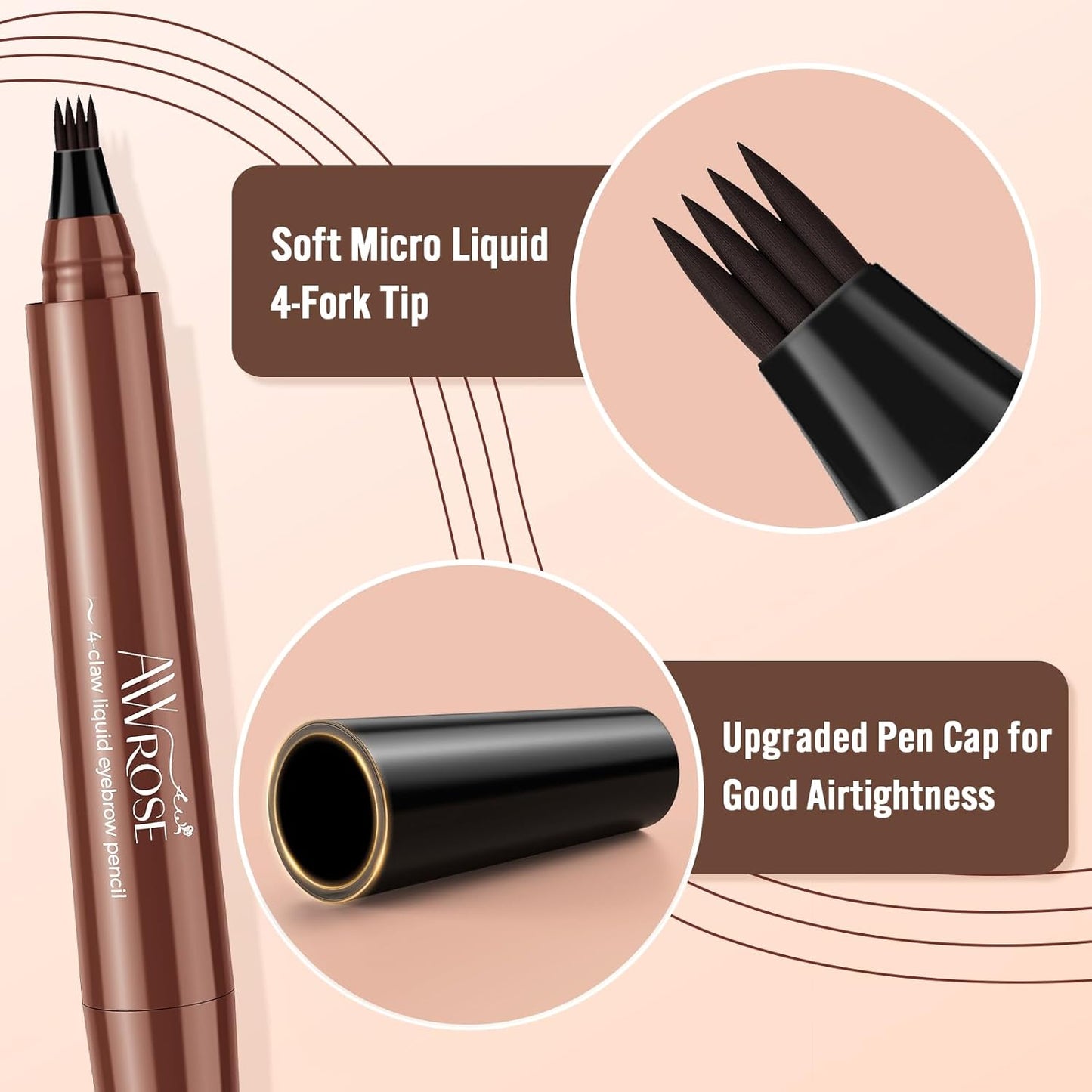 AWROSE Eyebrow Pencil, 2 Pack 3D Waterproof Microblading Eyebrow Pen 4 Fork Tip Tattoo Pencil, Precise Natural Magic Eye Brow Pen with Hair Like Strokes, 4 Points Multi-Used Eye Brow Pencils for Women