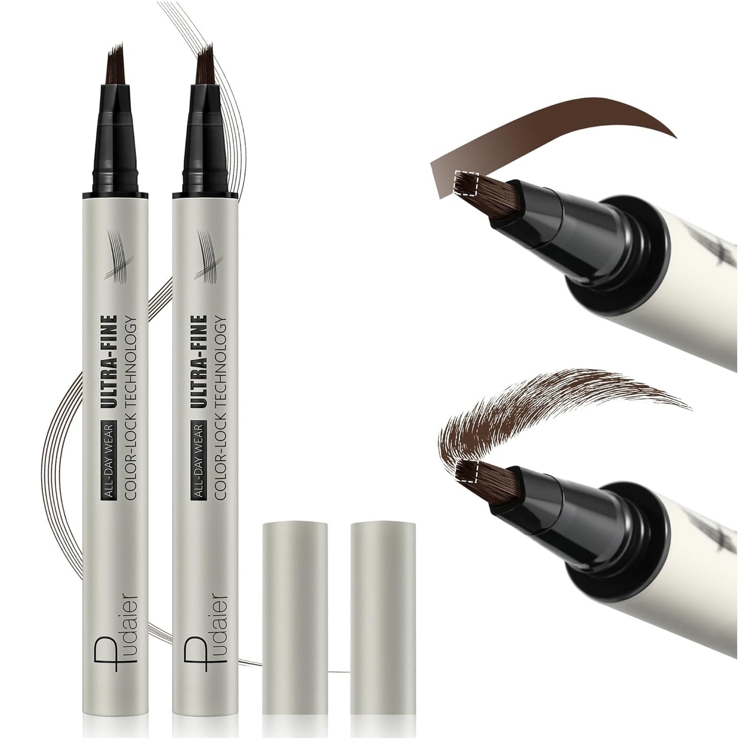 2 Pack Microblading Eyebrow Pen and Brow Tint for Women with Angled Brush & Dip to Effortlessly Create Natural Hair Like Brows, Waterproof Fast Eye Brow Makeup Pencil, Last All Day (Dark Brown)