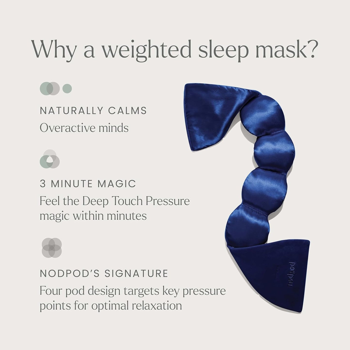 Nodpod Gentle Pressure Silk Sleep Mask | Patented Light Blocking Design for Sleeping, Travel & Relaxation | Bead Filled, Machine Washable (Sapphire)